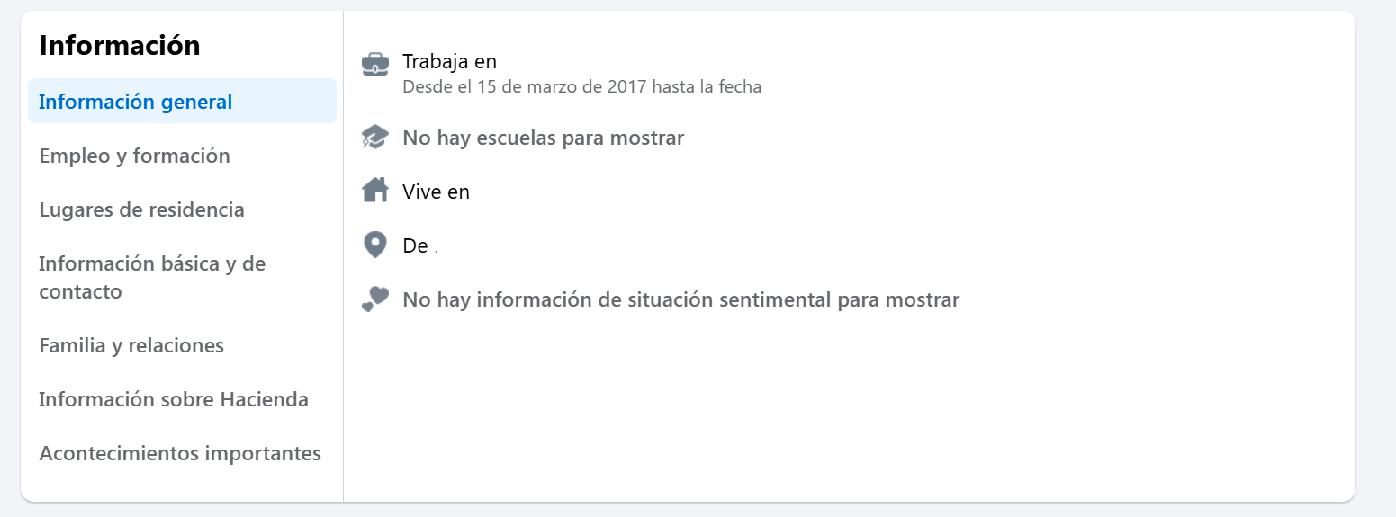 infomacion de contacto en facebook